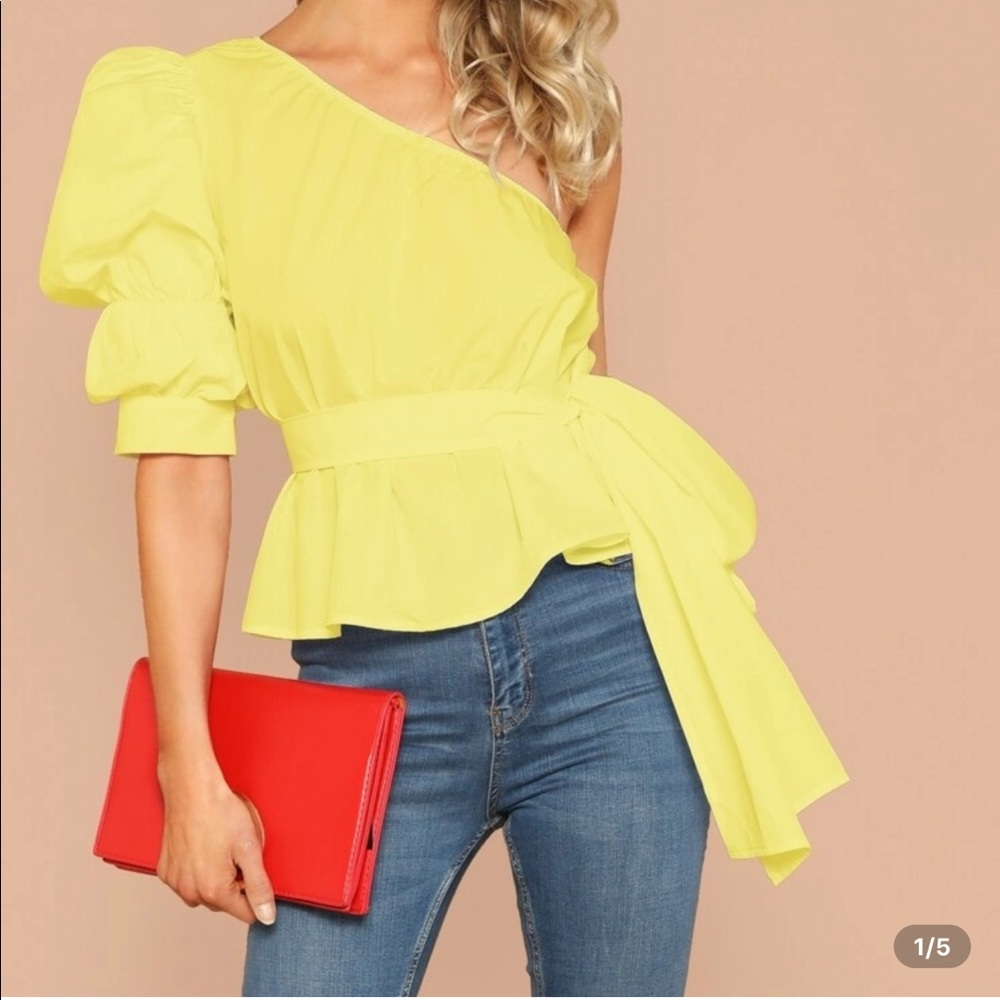SHEIN neon yellow off shoulder belted top